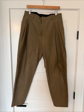 Acne Studios Men's Olive Green Pleated Dress Pants heavy cotton.